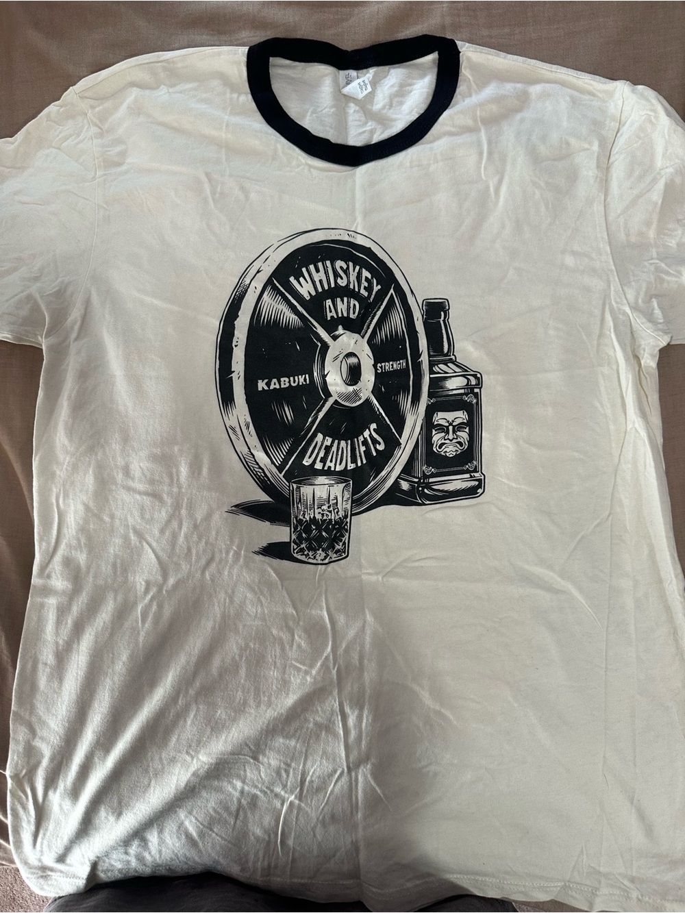 Whiskey and Deadlifts Graphic Ringer Tee - White & Black
